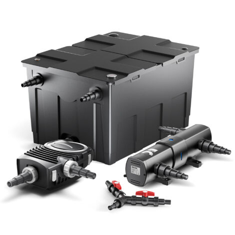 SunSun Komplettset: CBF-550 Teichfilter bis 60000 L Teichfilteranlage als Durchlauffilter, NEO10000 SuperECO Teichpumpe 10000l/h 80W, CUV-236 Teichklärer UVC Klärer mit 36W, Y-Verteiler