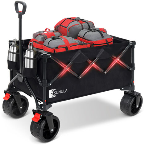 SUNULA 200KG Bollerwagen Faltbar Breite Reifen Transportwagen mit Getränkehalter, Schwarz