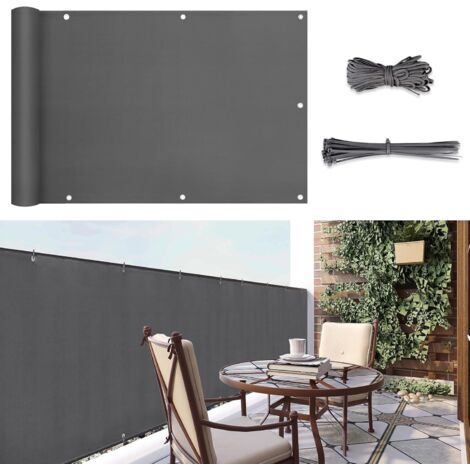 Sunula Balkon Sichtschutz Blickdicht PES Balkonverkleidung Windschutz Ohne Bohren, mit Nylon Kabelbinder und Kordel, Patentierte Reißfeste Ösen, Wetterfest, Anthrazit, 90x600 cm