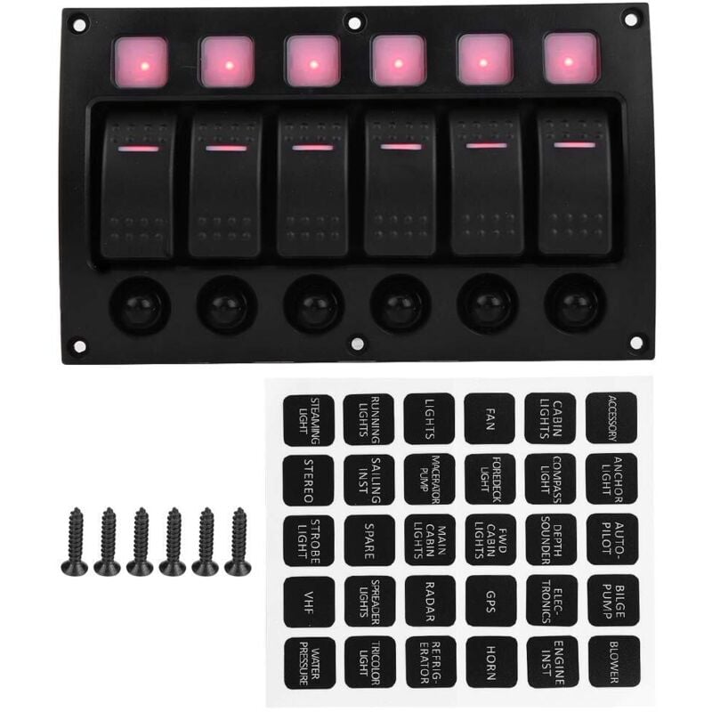Image of SUNXURY 6P 12/24V Auto Boot RV Yacht Wippschalter Panel mit LED Kontrollleuchte Leistungsschalter