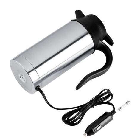 SUNXURY Bouilloire électrique en acier inoxydable pour voiture, tasse chauffante, tasse à café, bouteille d'eau de voyage, 12V, 750ml