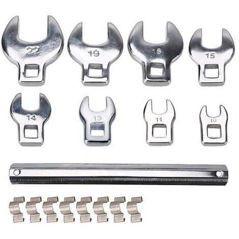 Sunxury – Jeu de clés Crowfoot 8 pièces 10 à 22 mm – Acier forgé chromé – Tête interchangeable pour cliquet 3/8 pouce – Outil professionnel