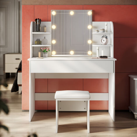 Sunxury – Coiffeuse avec miroir et tabouret blanc – Lampe LED 3 modes d'éclairage – Dimensions 108x40x140cm – Fonction mémoire intelligente