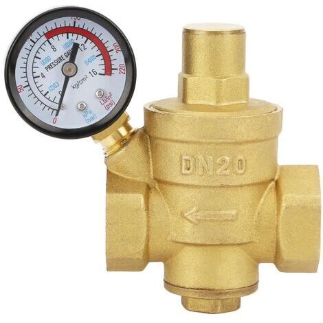 SUNXURY Régulateur de pression d'eau en laiton réglable DN20 avec manomètre