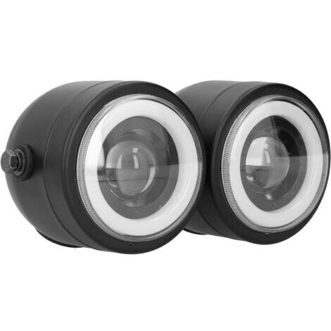Sunxury – Runder LED-Scheinwerfer mit zwei Angel Eyes – Retro-Motorradscheinwerfer (Abblendlicht) – Hohe Helligkeit – Wasserabweisendes Aluminiumgehäuse