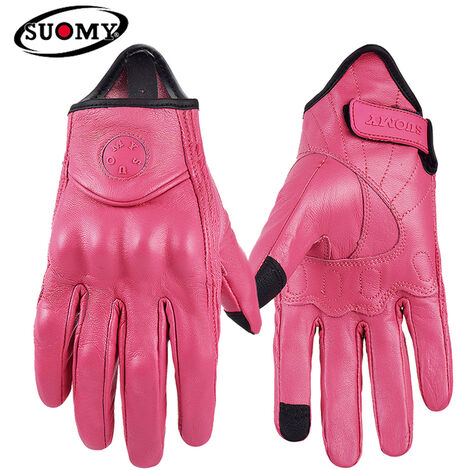 SUOMY – gants de Moto en cuir pour femmes, été, respirant, Moto GP, rétro, doigt complet, cyclisme, rose, XS-XXL,Pink,S,CHINA