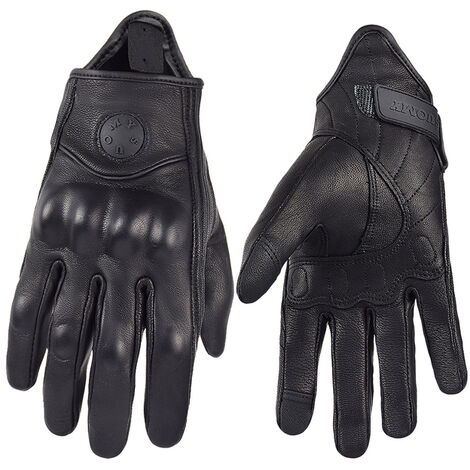 SUOMY – gants de Moto rétro en cuir véritable pour hommes et femmes, gants de Motocross, doigt complet, Vintage,Black no holes SU14,XS