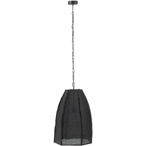 Supension 1 lampe 49x42x173 cm en lin noir et métal