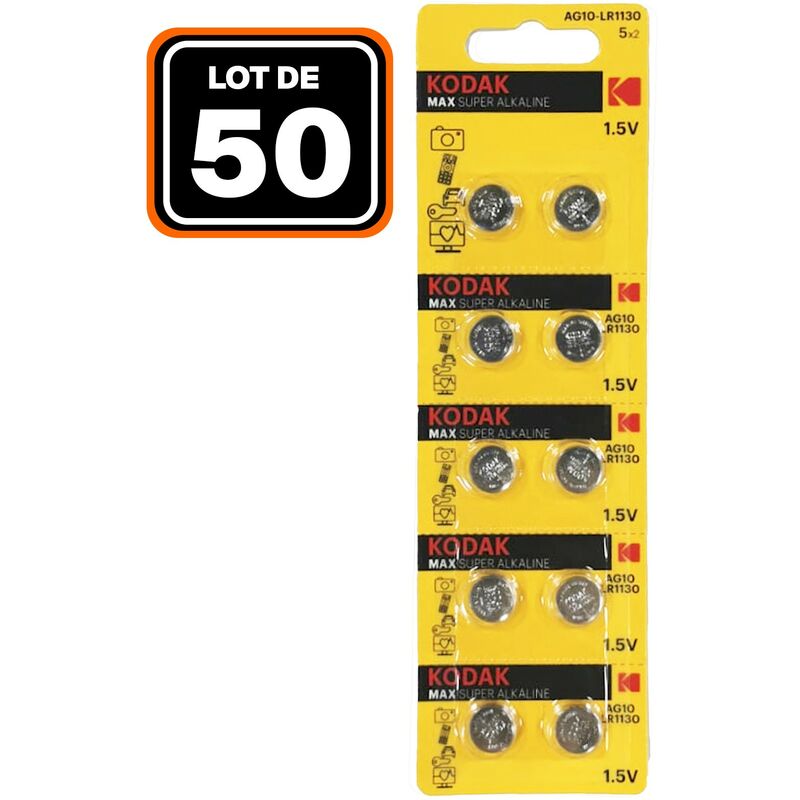 

Lot de 50 Piles Bouton AG10 Super Alcaline 1.5V KODAK