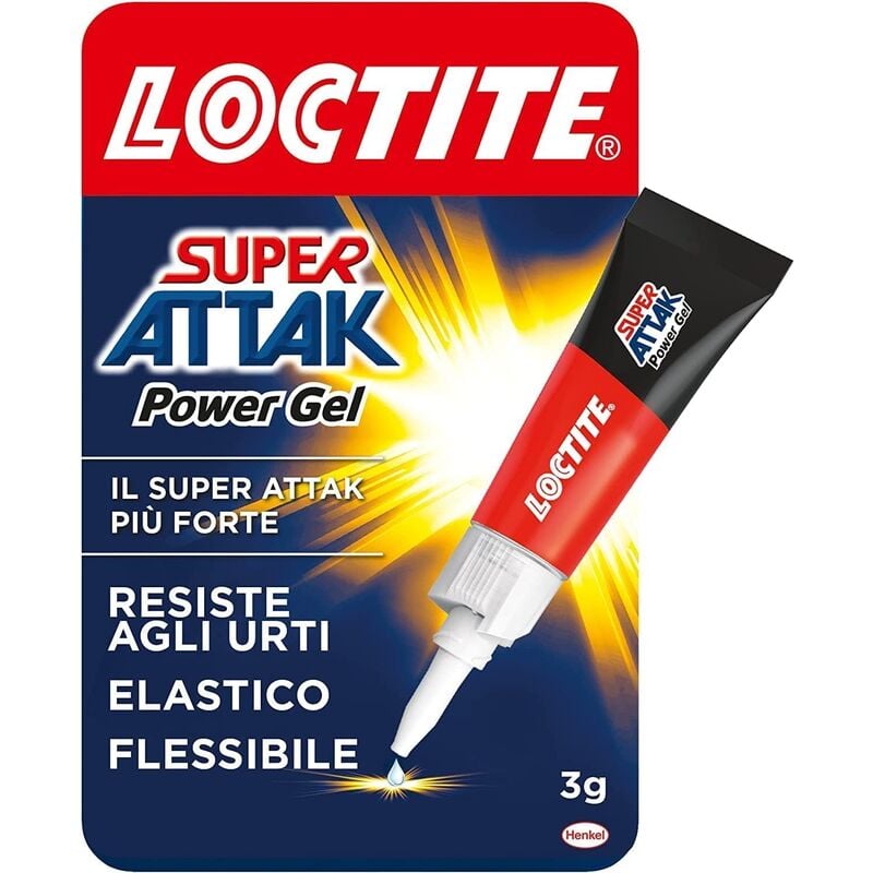 Loctite - Gel adhe'sif Super Attak Power Gel instantane' 3 gr pour caoutchouc plastique re'sistant a' l'eau