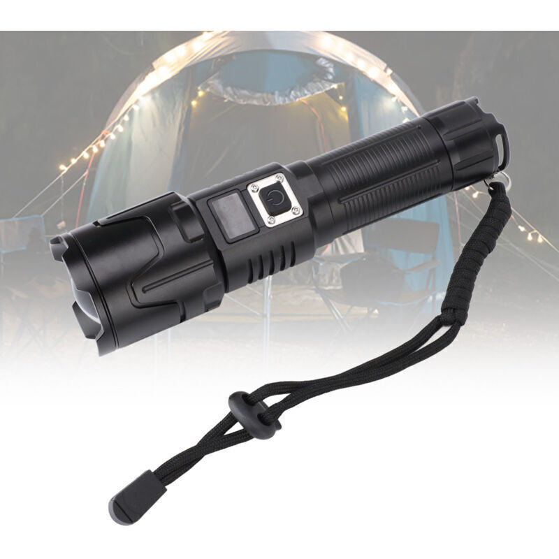 Super bright flashlight, 3 modes, zoomable, IPX4 waterproof, rechargeable LED flashlight with LCD screen for camping and hiking.