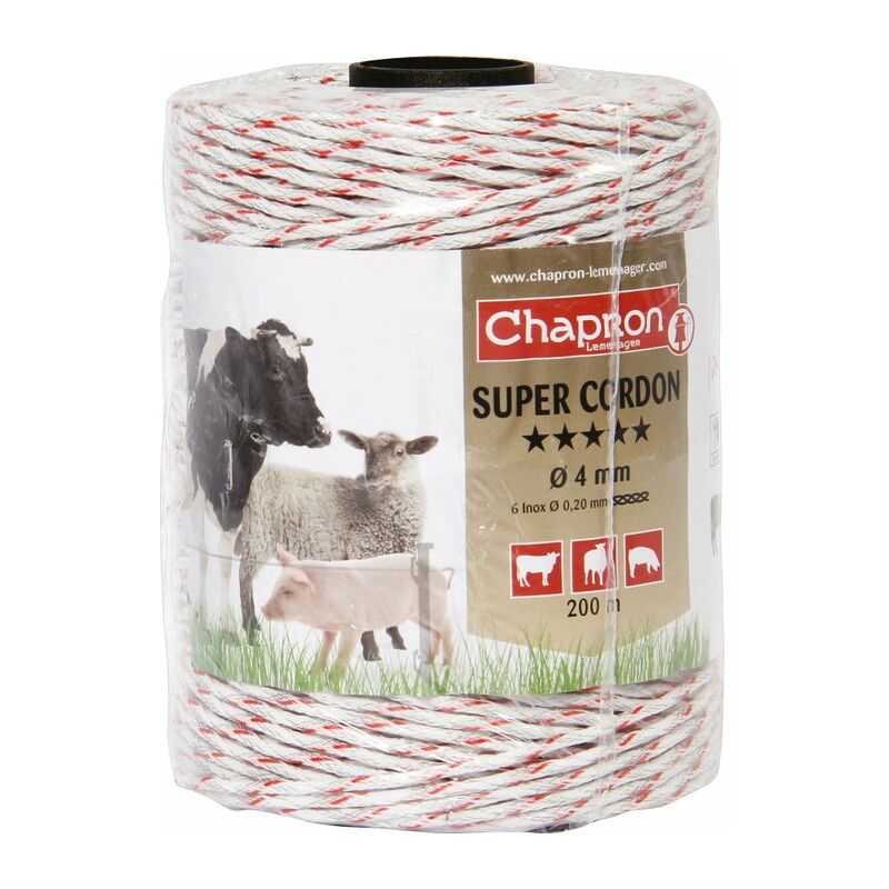 Chapron Lemenager - Super cordon tressé 4 mm Blanc et rouge - 200 m