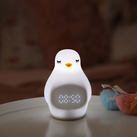 Super cute LED alarm clock with penguin silicone tapping light, m