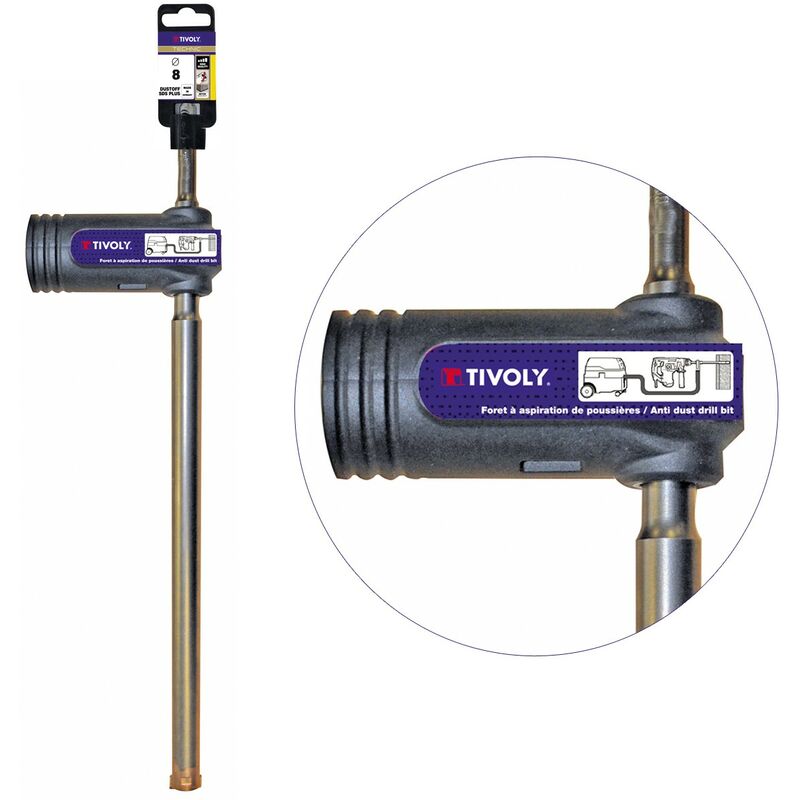 Foret beton sds plus Carbure D8 x 370 mm Foret Béton Zéro Poussières Aspiration 100% poussières matique Tivoly