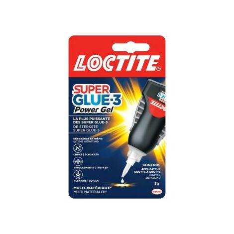 Loctite Super Glue-3 Power Gel Control, Colle instantanée surpuissante avec débit contrôlé, Colle universelle pour la plupart des matériaux, colle gel dans un flacon anti-choc 3 g