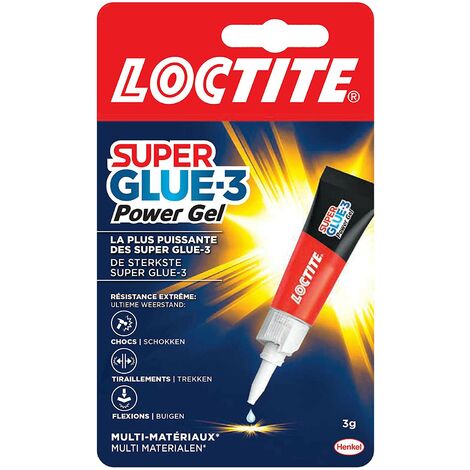 Loctite Super Glue-3 Power Gel, colle forte enrichie en caoutchouc, colle gel ultra-résistante, à séchage immédiat, colle transparente, lot de 2 tubes 3 g