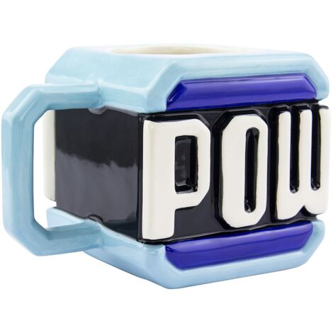 Super Mario Block Tasse POW  blau/weiß/schwarz, 100 % Keramik, Fassungsvermögen: ca, 400 ml.