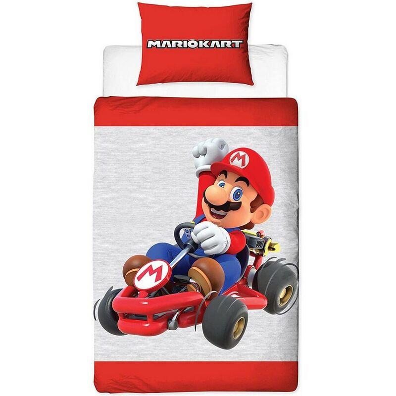 Image of Super Mario Closeup Duvet Cover Set (Single) (Grey/White/Red) - Grey/White/Red