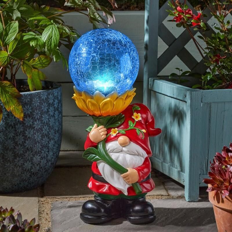 Marco Paul - Super nain de jardin solaire 41 cm globe verre craquelé