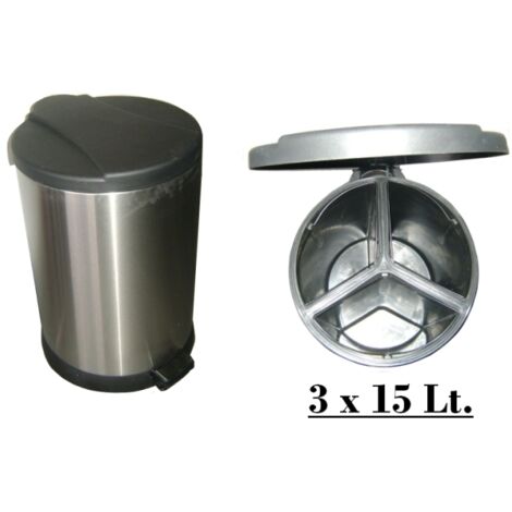 Super Pattumiera/Cestino in acciaio con pedale 3 comparti 3x15 lt.