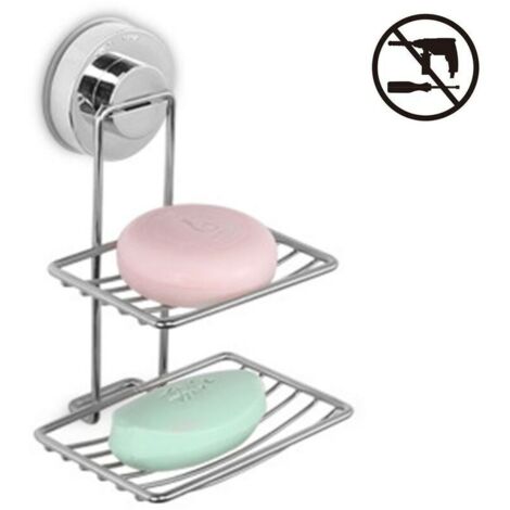 Super powerful double-tier suction cup soap dish - Solid stainless steel sponge holder for bathroom and kitchen