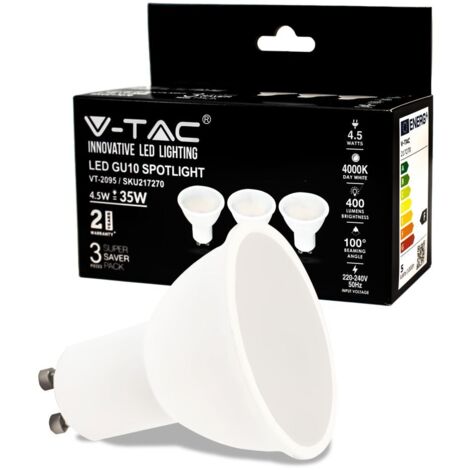 SUPER SAVER PACK 3X LAMPADINA LED GU10 4.5W FARETTO SPOTLIGHT SMDV-TAC VT-2095 - SKU 217269 / 217270 / 217271  Bianco Naturale