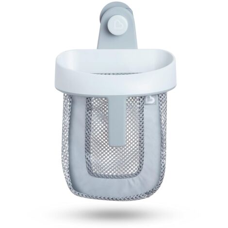 Super Scoop Bath Net for Toy Storage, Removable Basket, Baby Bag, Hanging Storage Bin for Bathtub and Shower, with Suction Cup and Handle, Plastic, Grey