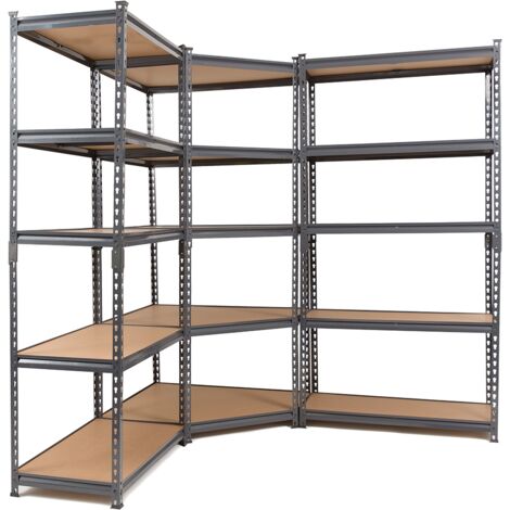 TOTAL RACKING SOLUTIONS LTD Super Value Grey Steel Corner Shelving Unit With 2 Storage Racks 1500mm H x 750mm W x 300mm D 150KG's UDL Per Shelf