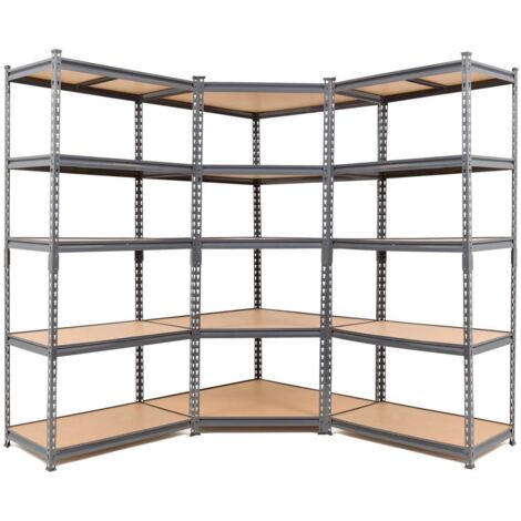 Super Value Grey Steel Corner Shelving Unit With 2 Storage Racks  1800mmH x 900mmW x 450mmD - 175KG's UDL Per Shelf