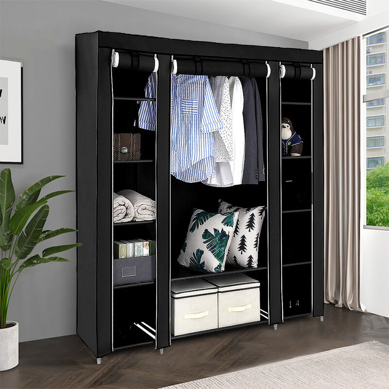 Armoire Penderie à 12 Compartiments en Tissu Non Tissé 150 cm x 175 cm x 45 cm Noir
