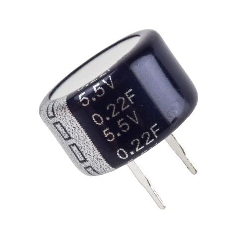 Supercondensateur, 0.22F, 5.5V c.c., Traversant, 13.5 x 8.3mm, pas de 5mm, -40 °C +85 °C. ( Prix pour 1 )