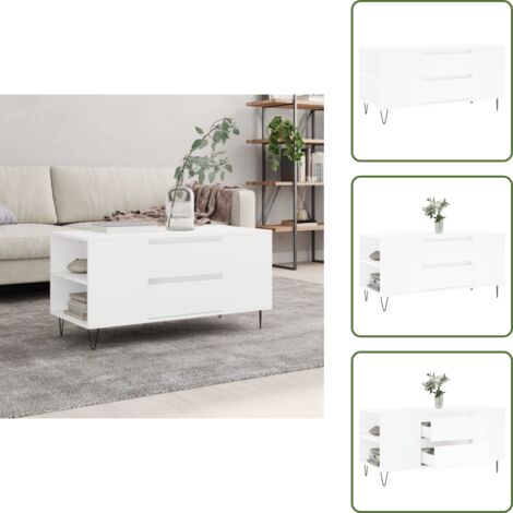 Superficie resistente - vidaXL Mesa de centro madera de ingeniería blanco 102x44,5x50 cm - Patas de metal
