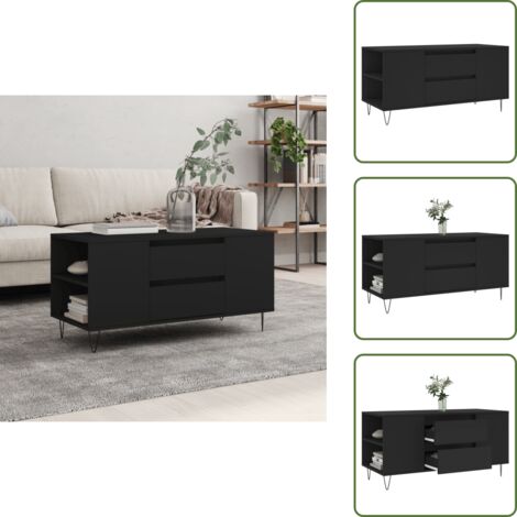 Superficie resistente - vidaXL Mesa de centro madera de ingeniería negro 102x44,5x50 cm - Patas de metal
