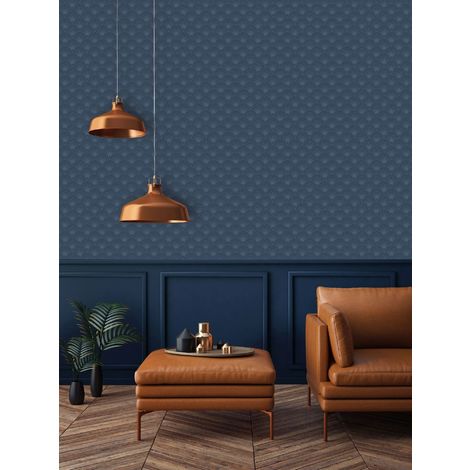 Superfresco Easy Blue Ecailles Gatsby 1920's Geometric Metallic Paste the Wall Wallpaper (Was £18)