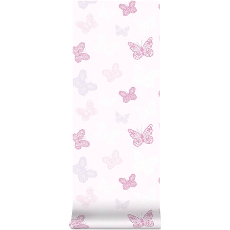Superfresco Easy - Kinder Vliestapete - Schmetterlinge - Weiss/Rosa - 10mx52cm