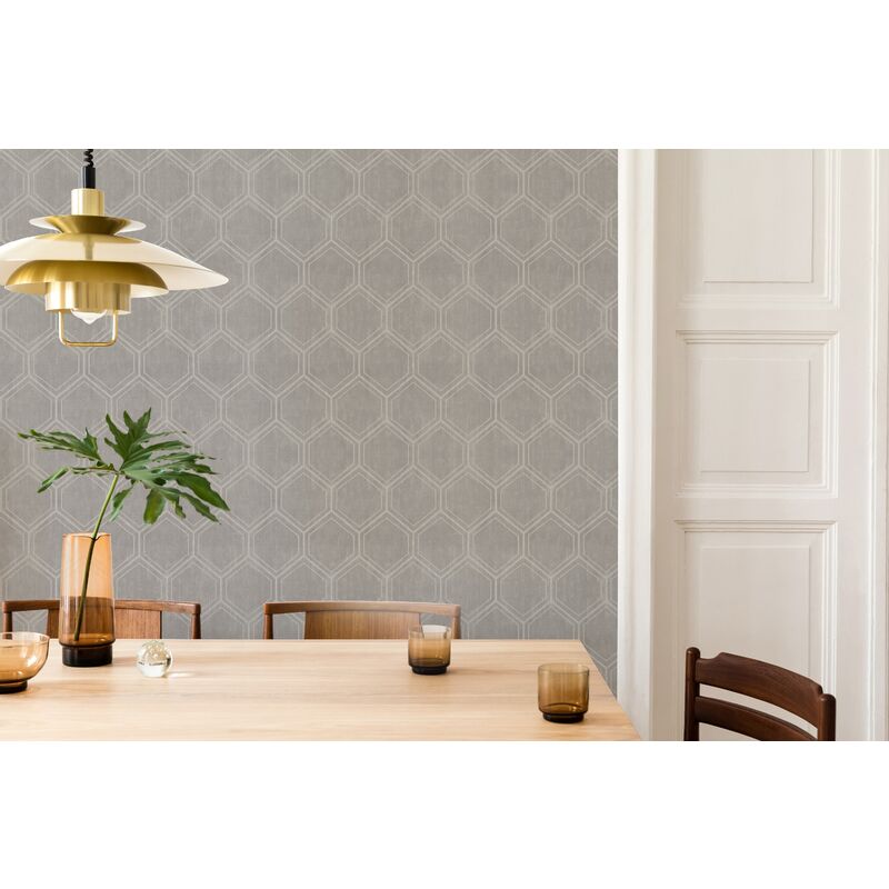 Papier peint intissé Hexagone Alvéoles 1000 x 53cm Gris