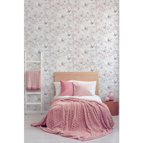 grey and pink wallpaper for living room