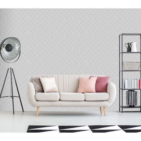 Superfresco Easy Silver Losanges Filaires Geometric Metallic Wallpaper