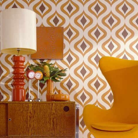 Superfresco Easy Trippy Retro Vintage 60's Geometric Orange Wallpaper - Easy Paste the wall application - Retro wallpaper - Vintage design - Suitable for any room - Feature wall
