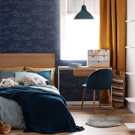 Superfresco Vintage Clouds Navy Blue White Clouds Chalk Paste The Wall Wallpaper