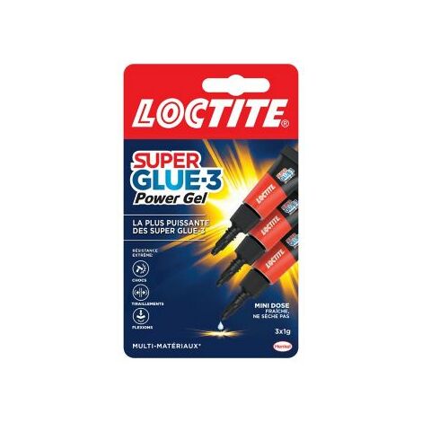Loctite Super Glue-3 Power Gel Mini Dose, colle forte enrichie en caoutchouc, mini-dose de colle gel ultra-résistante, séchage immédiat, colle transparente, lot de 3 tubes 1 g
