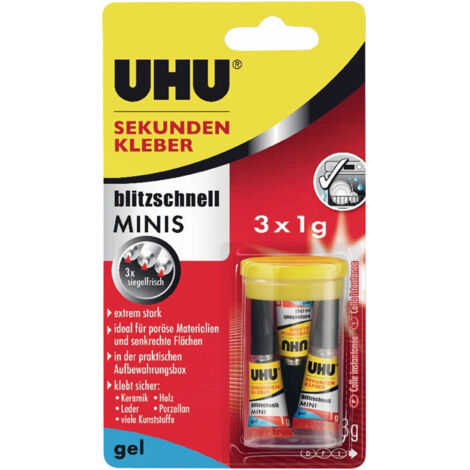 Superglue ultra rapide MINIS Gel 3x 1g tube incolore UHU (Par 10)