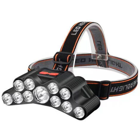 Superhelle, wiederaufladbare 10000-Lumen-LED-Stirnlampe mit 11 Kernen, 4 Leuchtmodi, wasserdicht, ideal für Camping, Wandern und Arbeit, mit integriertem Licht, 800 m Akkulaufzeit, 1 Stück