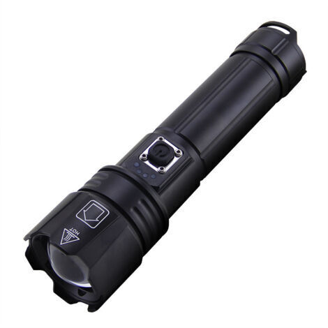 Superhelle, zoombare, wasserdichte und wiederaufladbare LED-Taschenlampe mit 5 Modi für Camping, Jagd, Polizei und Militär