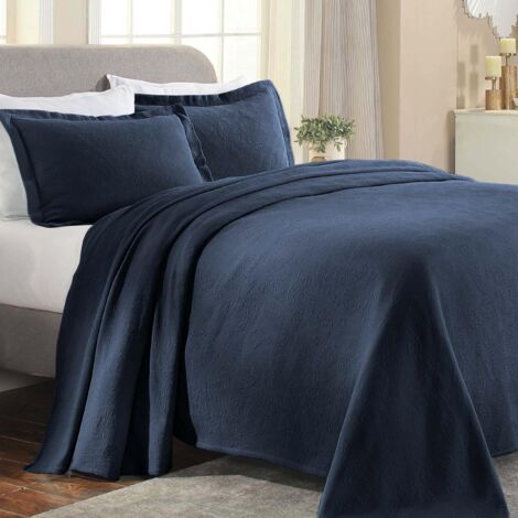 Superior Paisley Jacquard Matelassé Copriletto, Cotone, Blu Navy, Queen