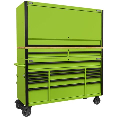 Superline Pro 15 Drawer 1549mm Mobile Trolley With Wooden Worktop and Hutch and