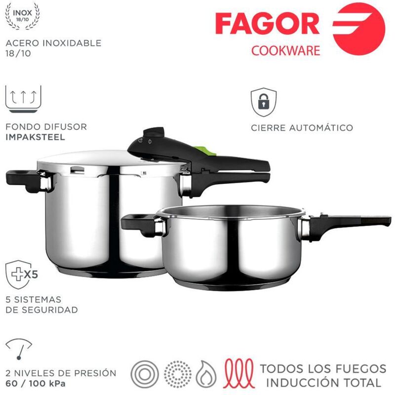 Fagor - Super Rapid Pot 4+6l 18/10 Edelstahl 4l Ø22x12cm 6l Ø22x17cm
