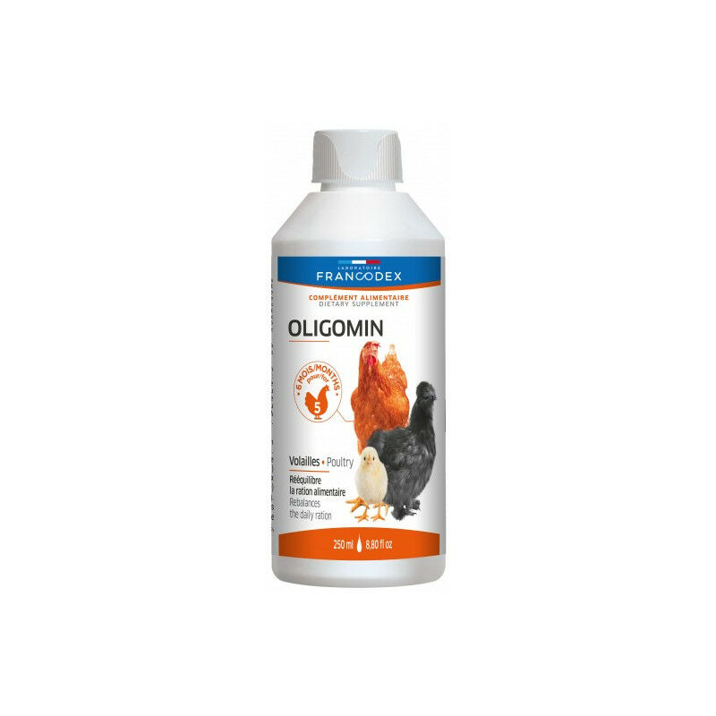 

suplemento alimenticio OLIGOMIN, botella de 250 ml para aves de corral.