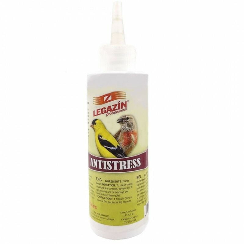 

Suplemento ANTIESTRESS para aves nerviosas o estresadas en liquido 120 ml - Legazin