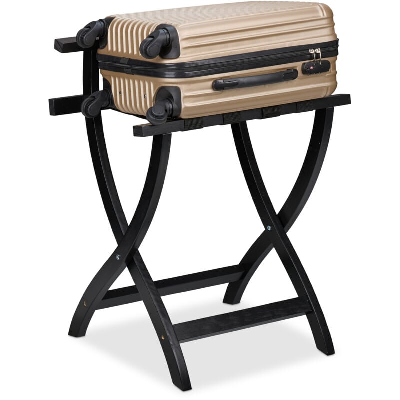 Porte-bagage, pliable, avec protection murale, HxLxP : env. 75 x 60 x 41 cm, pour maison ou hôtel, bois, noir - Relaxdays